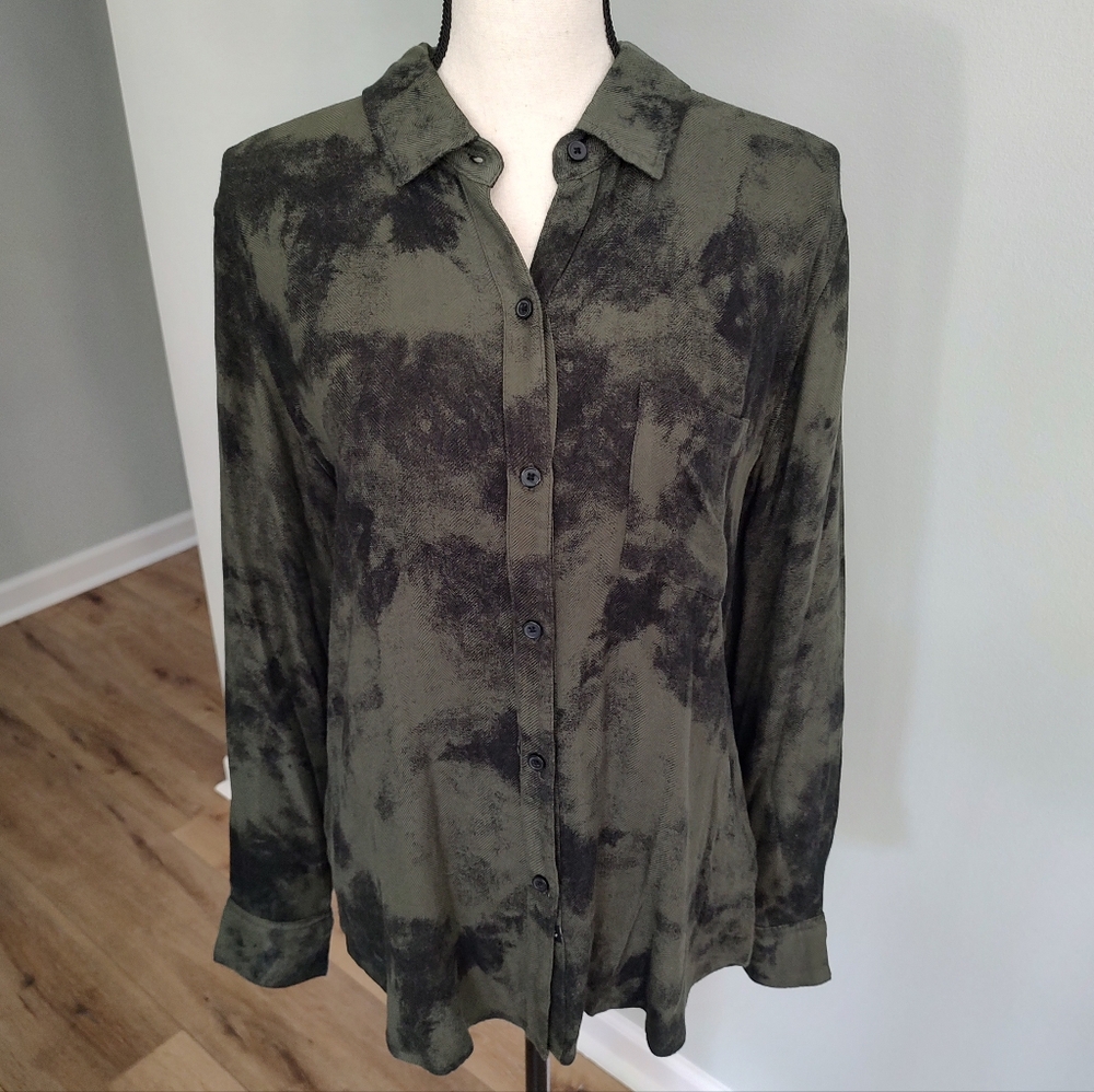Rails Long Sleeve Hunter Olive Tie Dye Women’s Shirt Black M - Picture 2 of 12